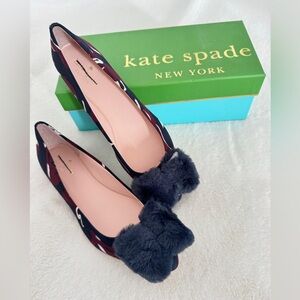 Kate Spade Floral Print with Faux Fur Bow Accents, Size 8.5 - NWT